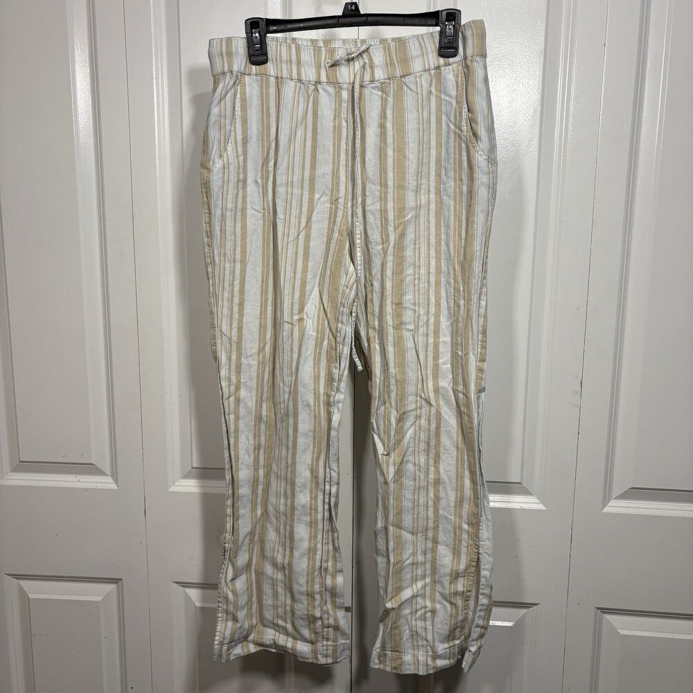 LOFT Outlet Linen Pants Womens S Striped Beige Coastal Relaxed Resortcore